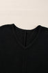 Waffle Knit Side Slits Loose Fit V Neck Top